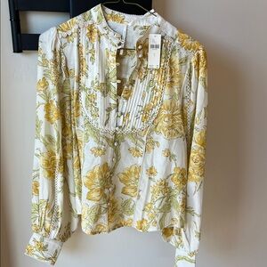 Anthropologie Yellow and White Floral Blouse